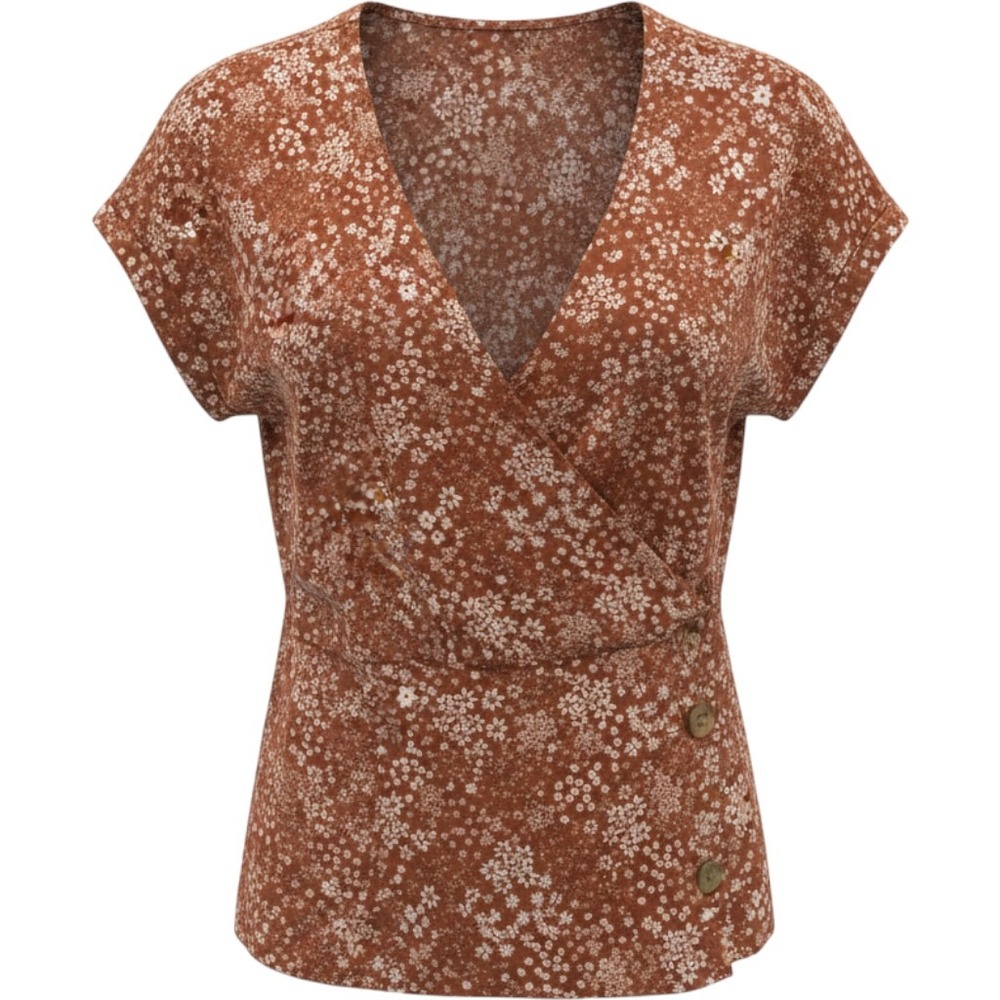 No Boundaries Women 2XL‎ Rust Floral Top V-Neck Short Sleeve, cottagecore, boho